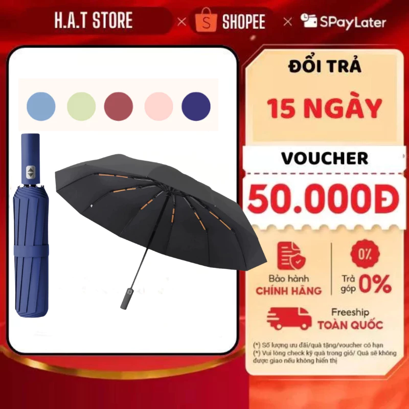 Ô dù che mưa đi nắng SooStore mở tự động gấp nhỏ gọn cầm tay 2 chiều cỡ lớn