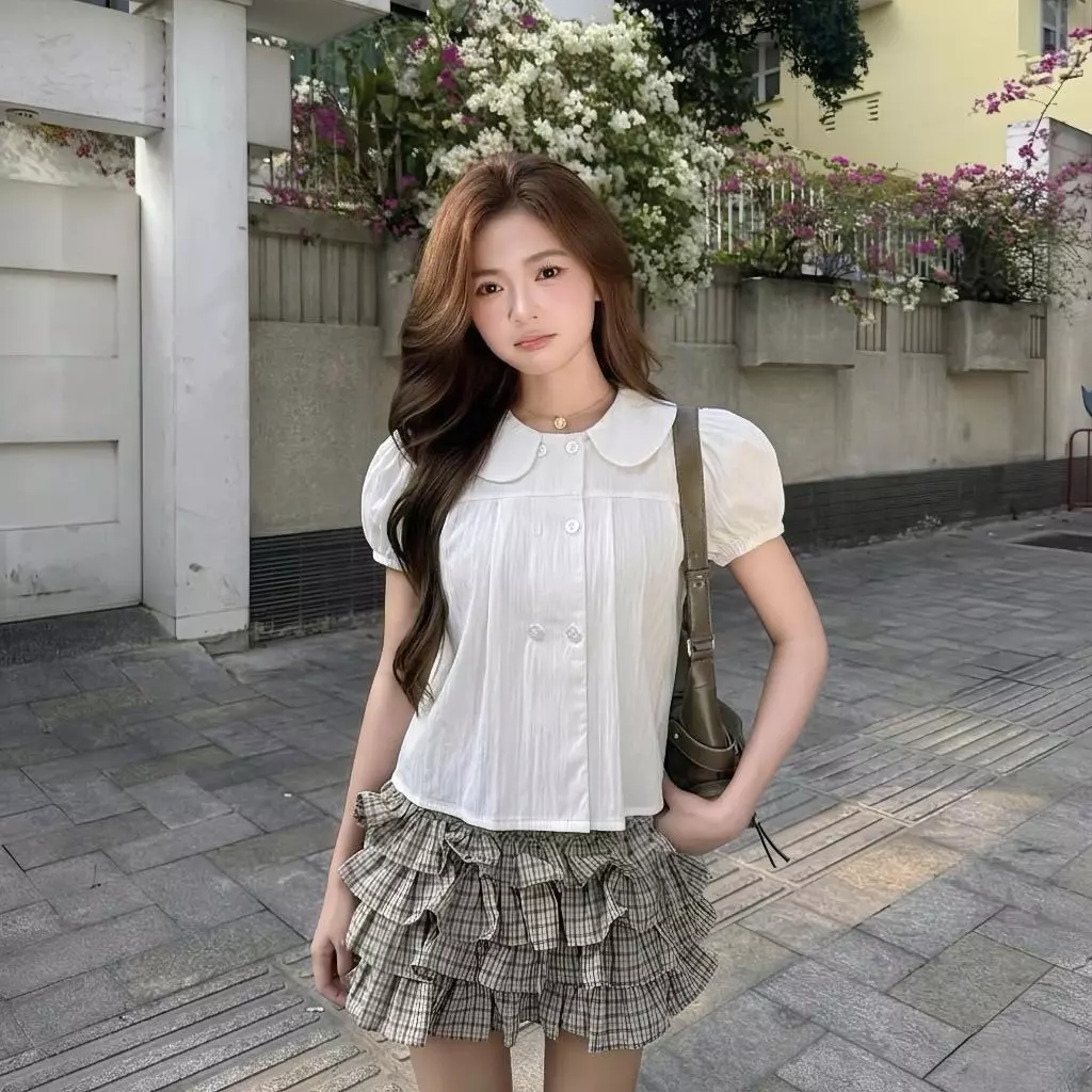 Áo sơ mi kiểu nữ SM425 Kozoda chất gió hàn họa tiết babydoll cổ sen viền bèo tiểu thư ngắn tay form vừa thời trang nữ