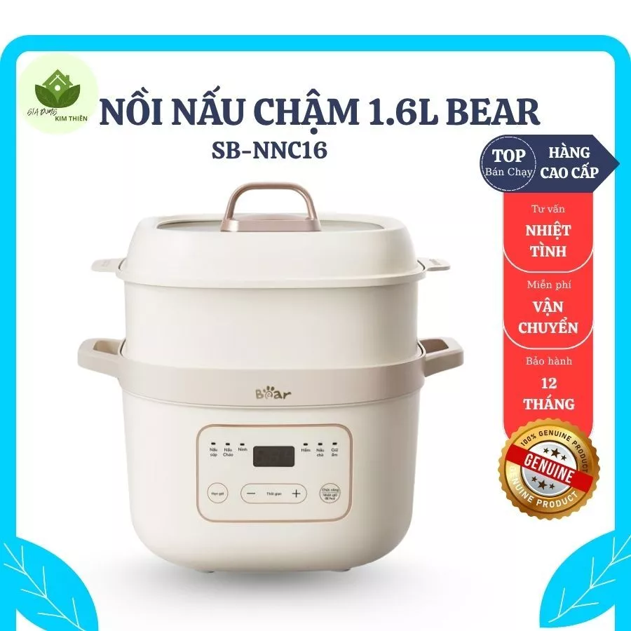 Nồi Nấu Chậm Bear SB-NNC16 Công Suất 270W, Chất Liệu Sứ Trắng Cao Cấp Giữ Nhiệt Tốt An Toàn - Gia Dụng Kim Thiên