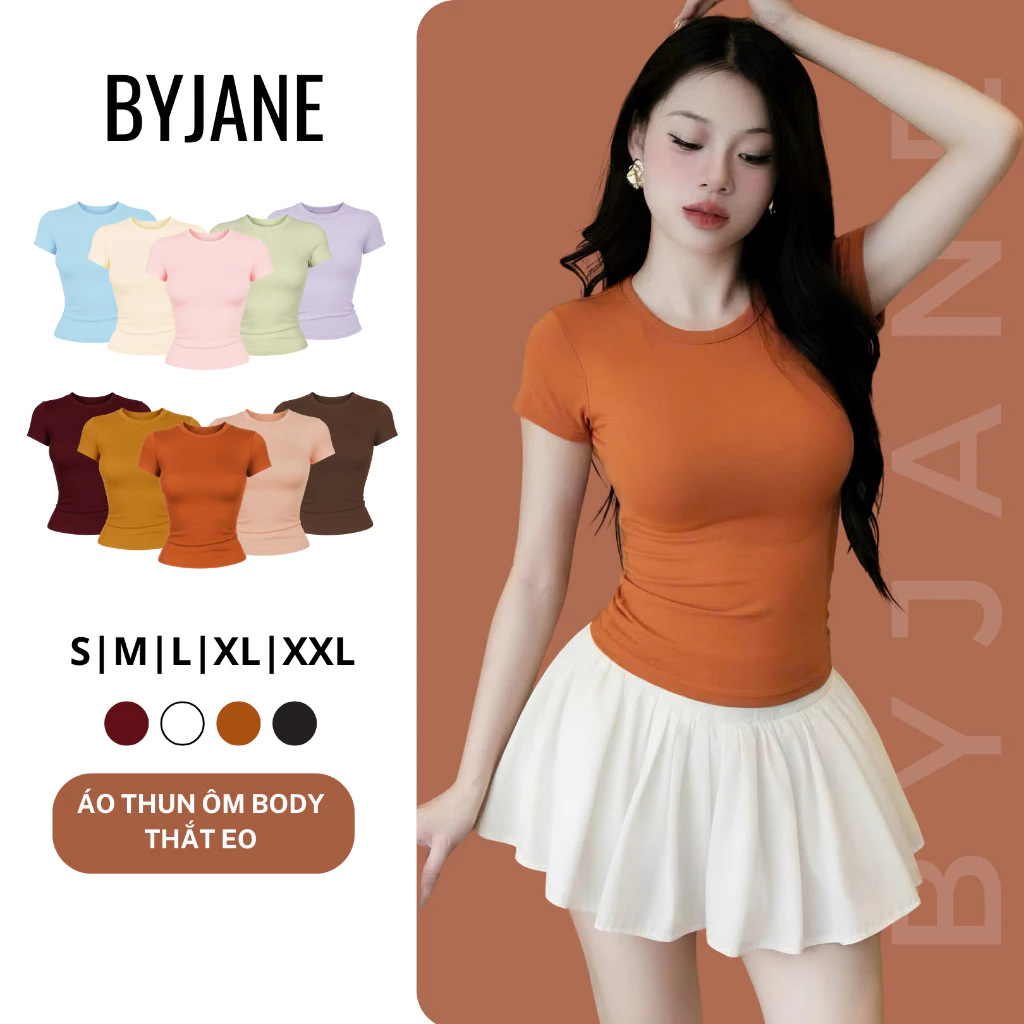 Áo Thun Nữ Thắt Eo Ôm Body BYJANE chất cotton trơn co dãn 4 chiều Women (Từ 39kg-65kg) BYJANE - 315