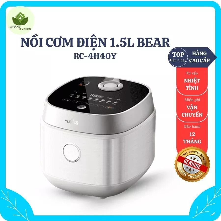 Nồi cơm Bear RC-4H40Y 1.5L Công Suất 800W, Lòng Nồi Dày Giữ Nhiệt Tốt Phù Hợp Gia Đình 2-4 Người - Gia Dụng Kim Thiên