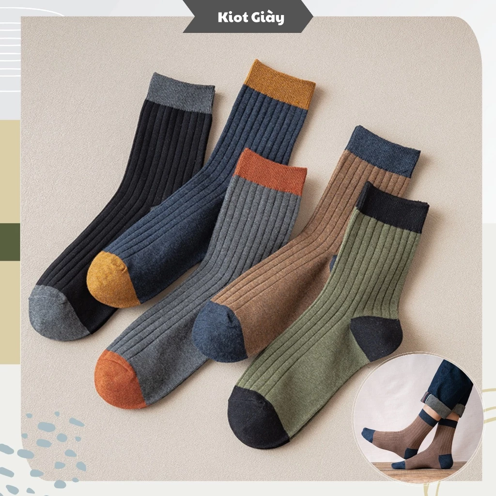 Tất vớ cao cổ nam - Phong cách Vintage cổ điển, tối giản - Chất liệu cotton cao cấp dày dạn