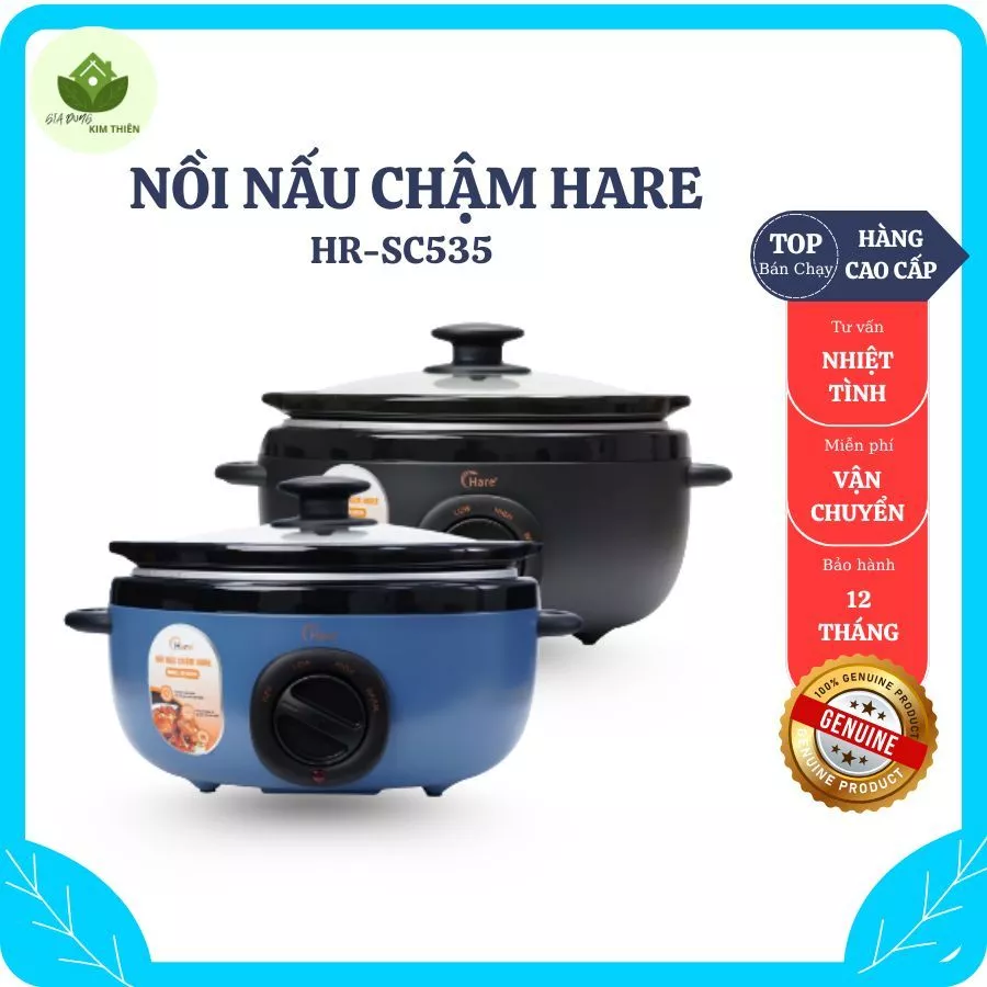 Nồi Nấu Chậm Hare 3.5L HR-SC535 Giữ Vitamin, Lòng Gốm Sứ Cao Cấp An Toàn Sức Khỏe - Gia Dụng Kim Thiên