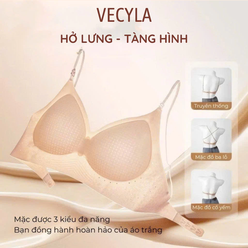 Áo lót nữ VECYLA đệm mỏng 1 cm tàng hình không gọng - Áo lót hở lưng nâng ngực cực êm A 35- Áo lót cao cấp