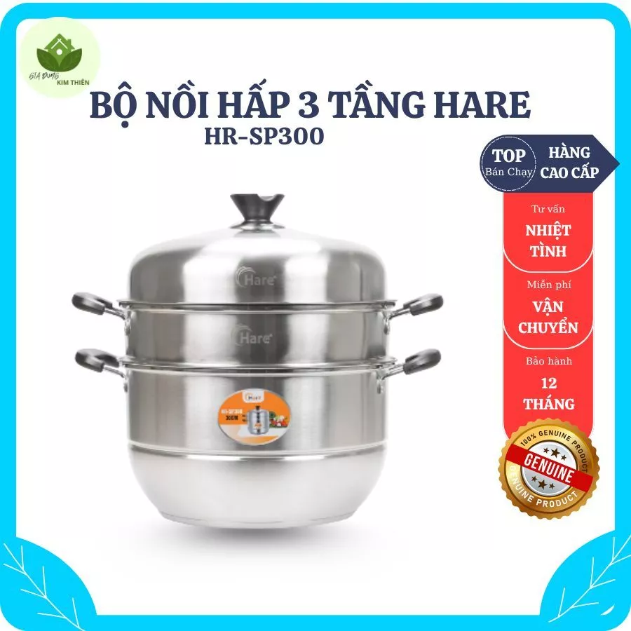 Nồi Hấp 3 Tầng Hare HR-SP300 30cm Chất Liệu Inox An Toàn Sức Khỏe, Đáy Bắt Từ - Gia Dụng Kim Thiên