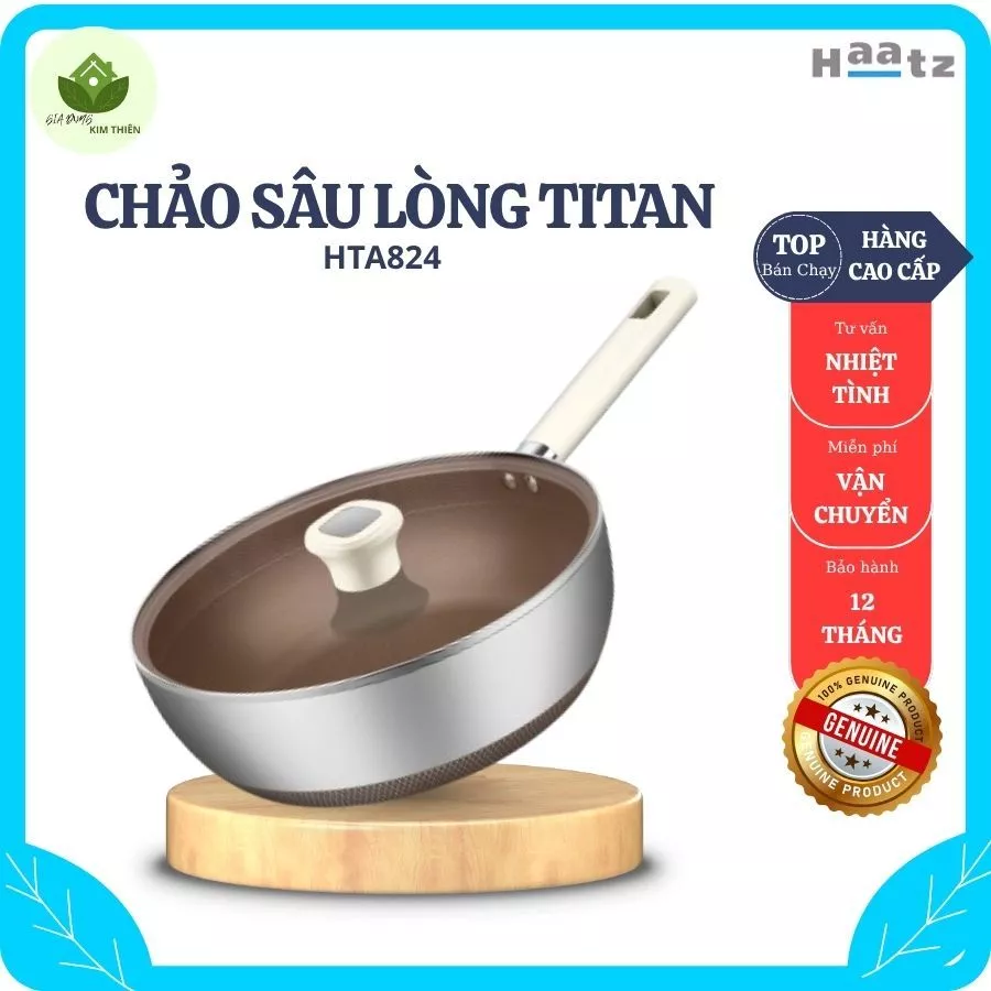 Chảo Sâu Lòng Titan Haatz HTA824 Thiết Kế Đúc Nguyên Khối, Tay Cầm Cách Nhiệt Chắc Chắn Bền Bỉ - Gia Dụng Kim Thiên