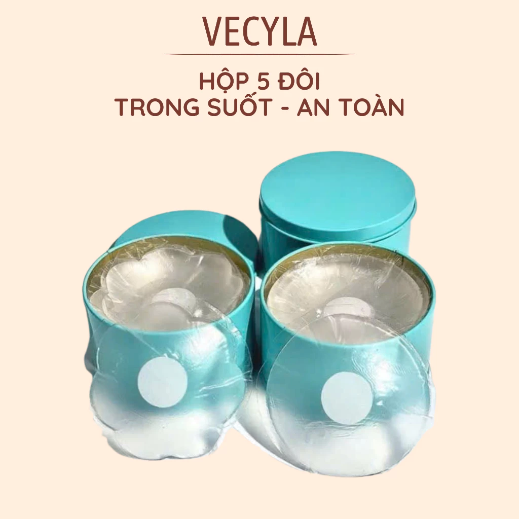 Hộp 5 đôi dán ngực VECYLA silicon trong suốt, che nhũ hoa siêu mỏng tái sử dụng nhiều lần