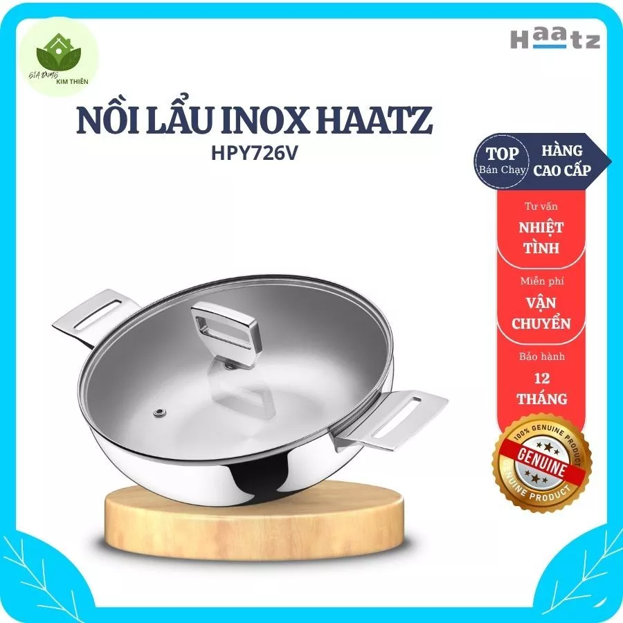 Nồi Lẩu Inox Haatz HPY726V 2.2Kg Đáy Dày Chống Cháy, Inox 316 Chuẩn Y Tế Bền Bỉ An Toàn Sức Khỏe - Gia Dụng Kim Thiên