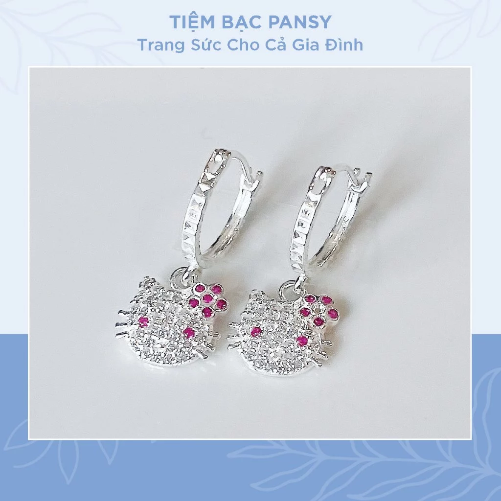 Bông tai bạc cho bé gái hình mèo Kitty - Khuyên tai cho bé bạc ta xinh xắn | Tiệm bạc Pansy