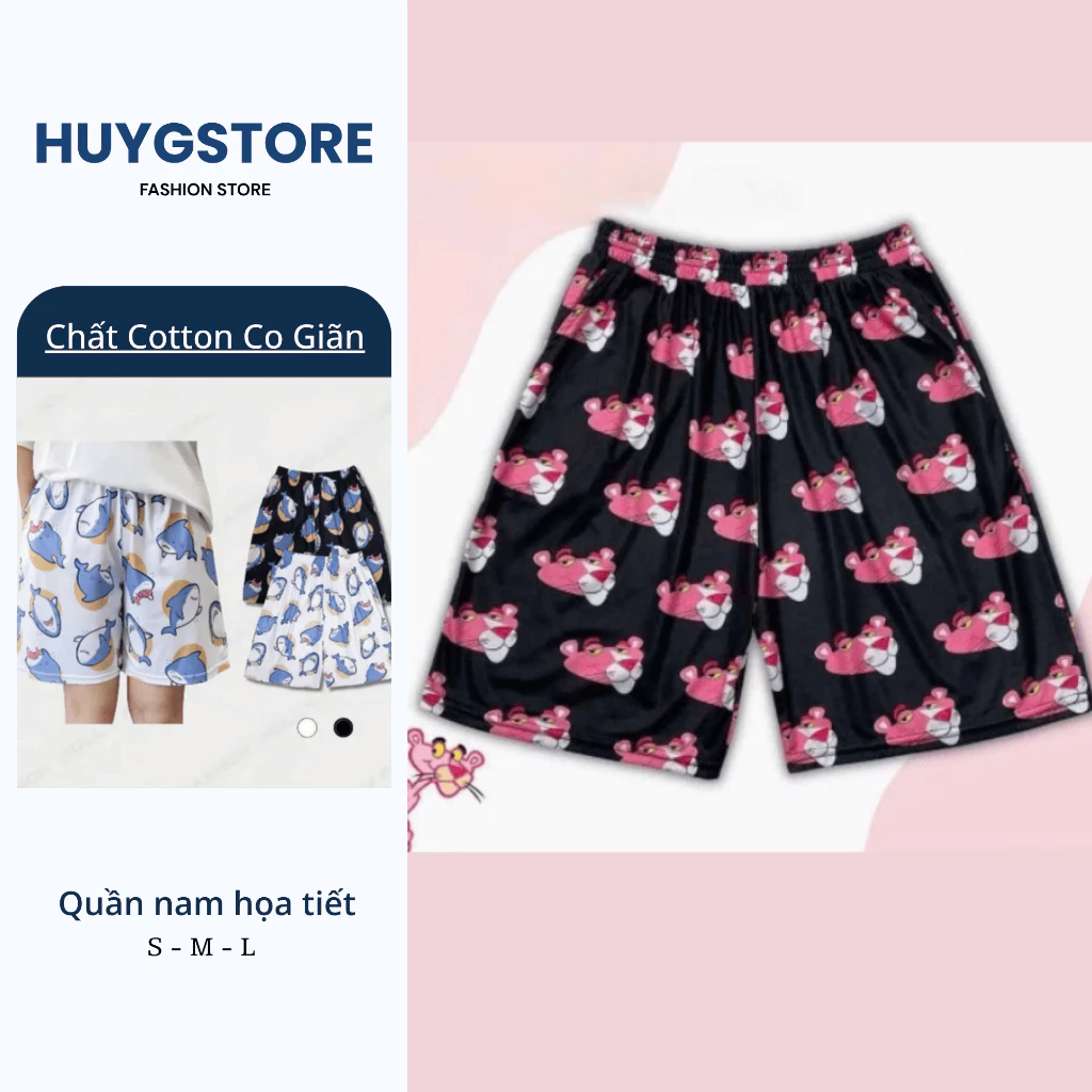 Quần Đùi Hoạ Tiết Hoạt Hình Cotton Ép Nhiệt Cao Cấp Unisex Thoáng Mát Dễ Thương - HuyGStore