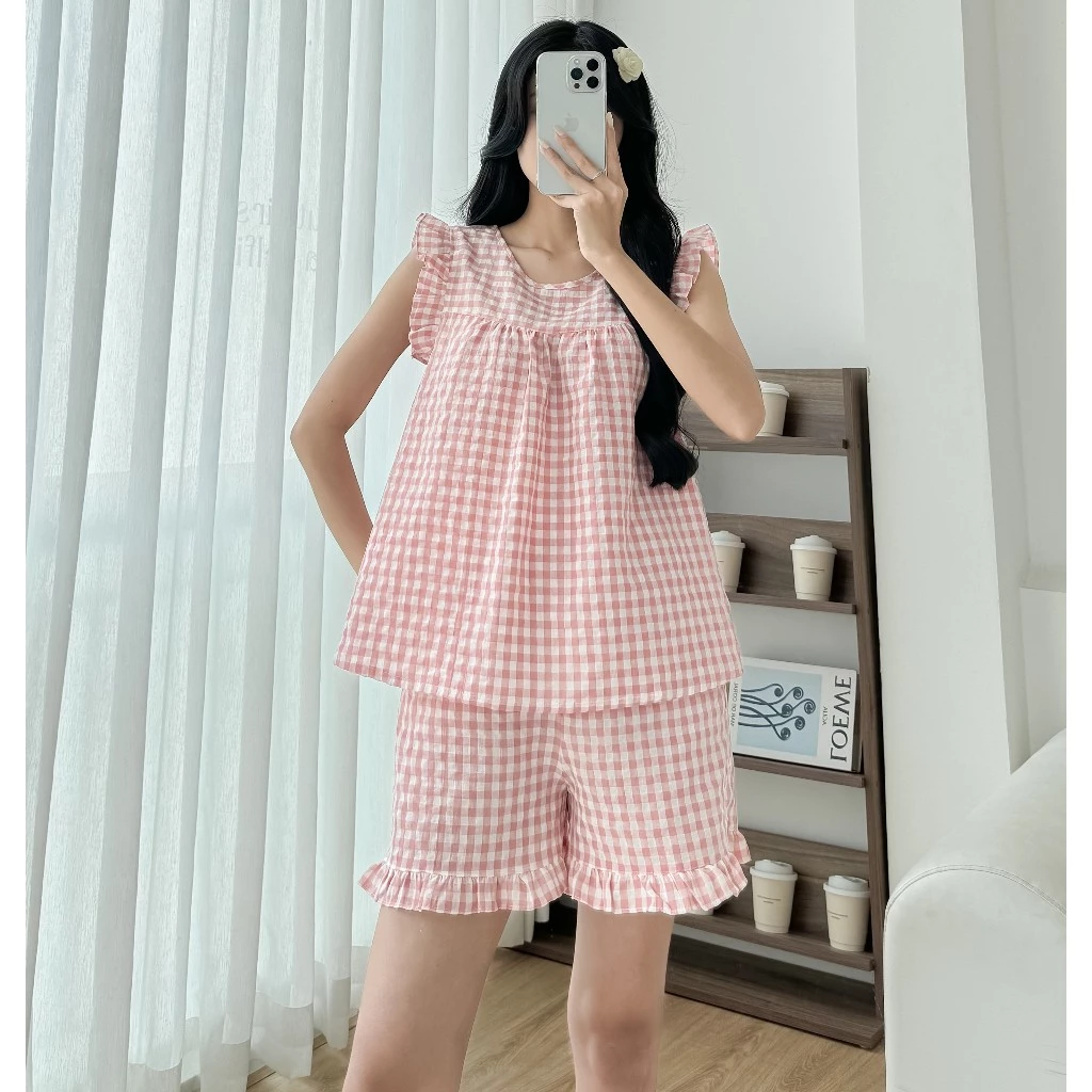 Bộ pijama nữ cánh tiên cổ tròn mặc nhà nhiều màu chất Cotton, Xô Lụa, Đũi, Tole, Lanh