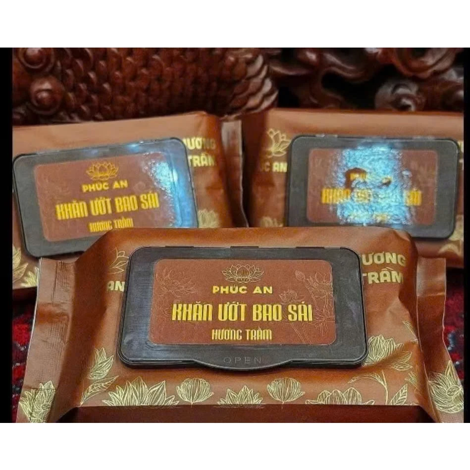Khăn Ướt Bao Sái Phúc An, Hương Trầm Tự Nhiên Lau Ban Thờ - Gói ~ 30 Tờ