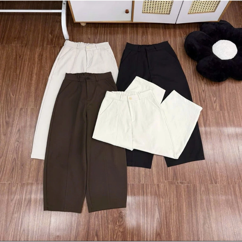 ( SẴN) Quần kaki nữ dáng Baggy Thụng 9 tấc, chất kaki nhật loại đẹp, cạp nửa chun khóa, vải mát không năn không xù