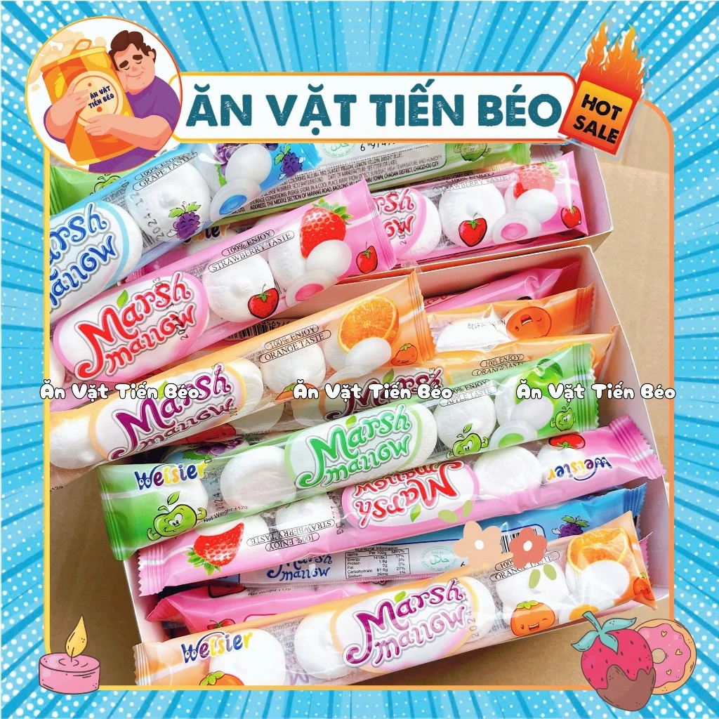 [10 CHIẾC ] Kẹo Bông Dẻo Marshmallow Bánh Bao Nhân Chảy Vị Trái Cây, Kẹo Marshmallow Có Nhân