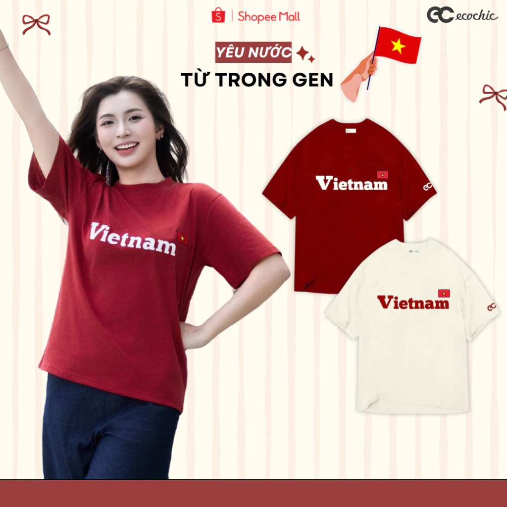 [PHIÊN BẢN 2026] Áo Thun ECOCHIC Tri Ân In Chữ Việt Nam Hình In Cờ Đỏ Sao Vàng Yêu Nước Hàng Chính Hãng Unisex B165