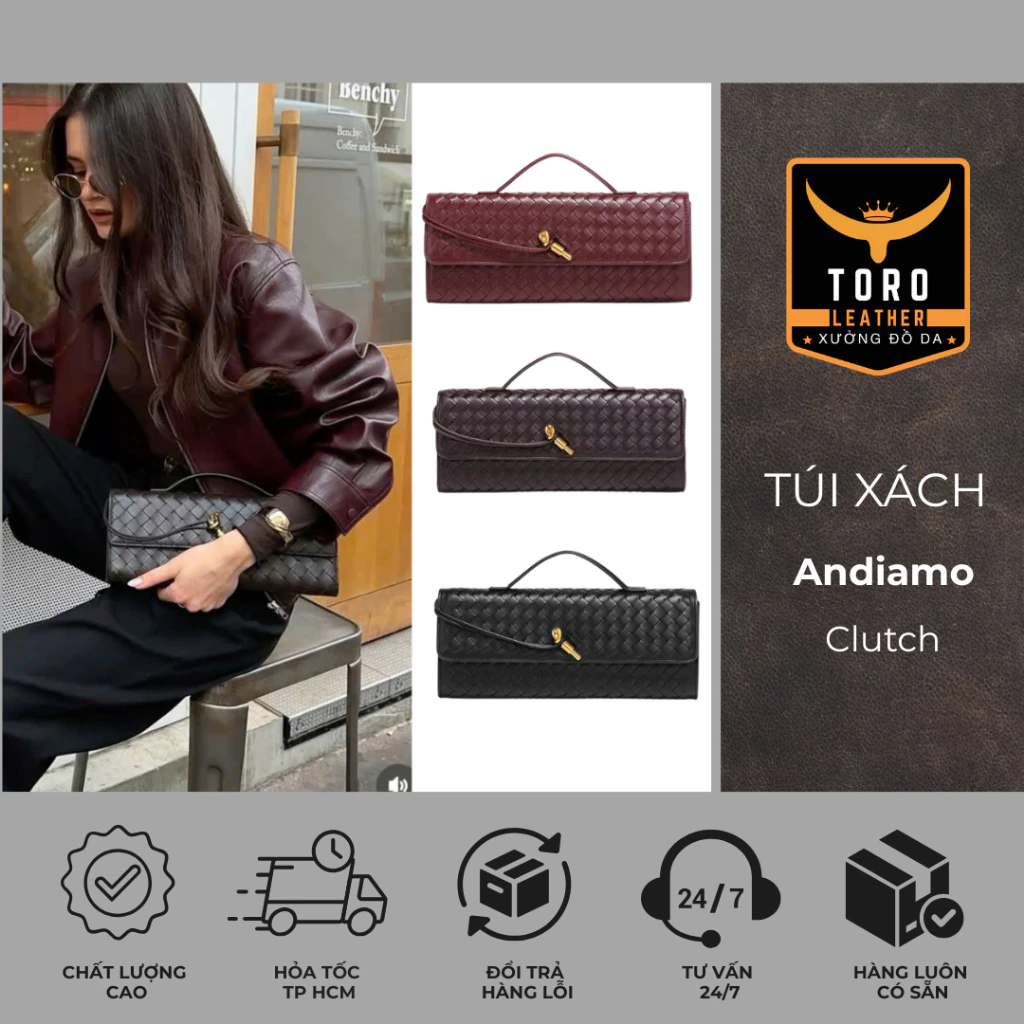 Túi xách cầm tay Long Andiamo clutch (Hàng có sẵn HCM) - Túi da microfiber siêu hot có dây đeo chéo