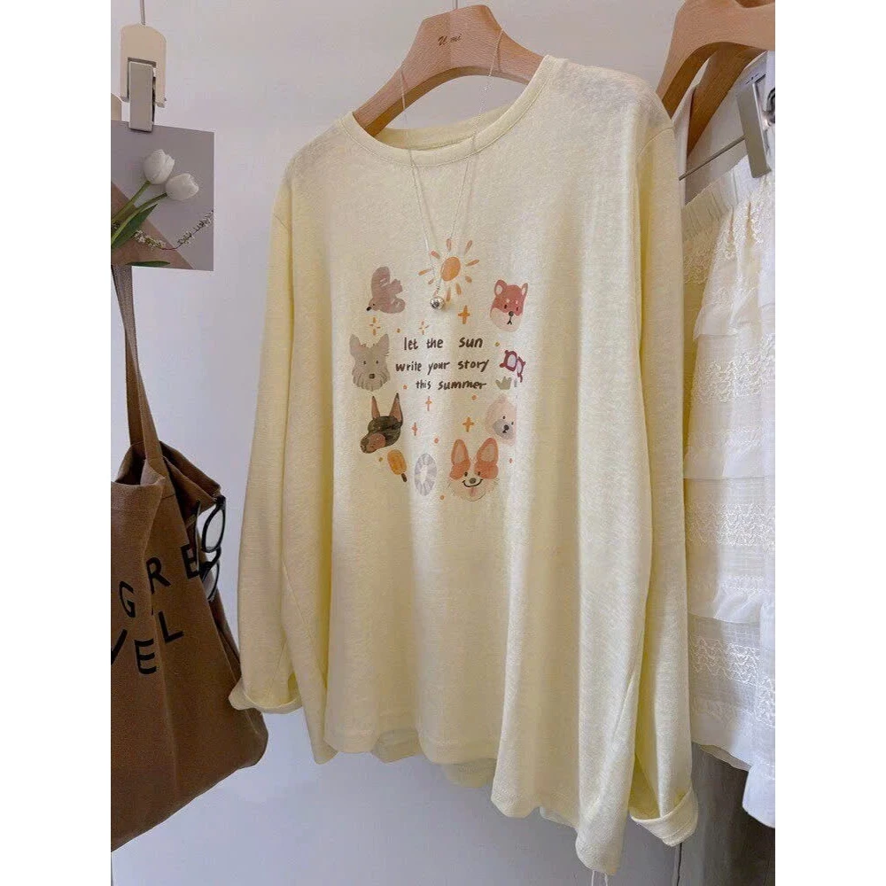 Áo thun nữ tay dài thun giấy in hình chữ mặc hè Menina_studio, áo thun dài tay nữ form rộng thời trang
