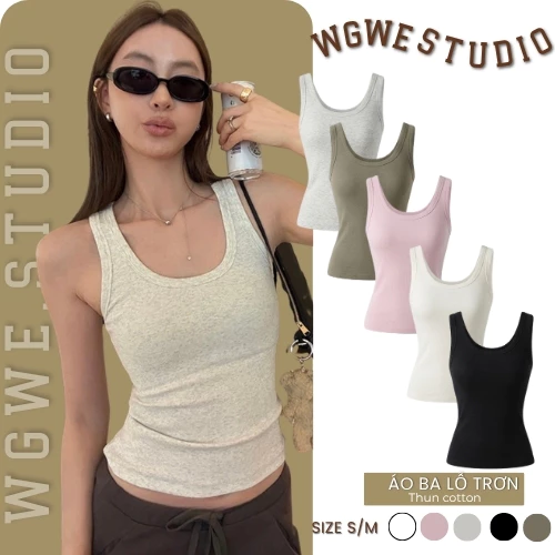 WGWE Studio Áo Ba Lỗ Nữ , Áo 2 Dây Bản To Form Ôm – Tank Top Basic Hàn Quốc 9219