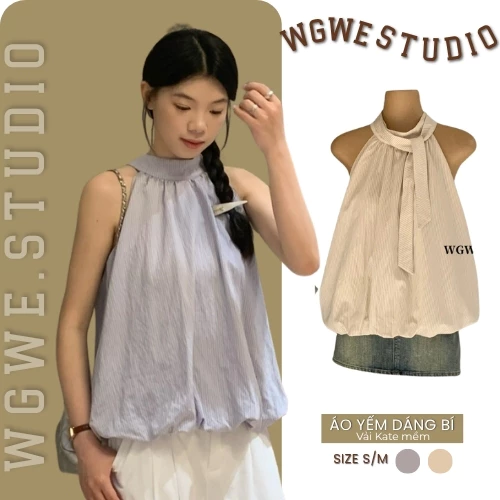WGWE Studio Áo Yếm Baby Doll Nữ Kẻ Sọc – Dáng Bí Form Rộng Trẻ Trung 8920