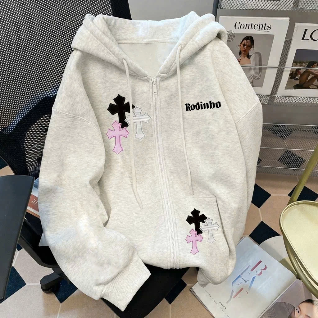 Áo Khoác Nỉ Hoodie Zip Khóa Kéo RINDIHO Có Túi Trong Form Rộng Nam Nữ Chất Nỉ Bông Dày Dặn