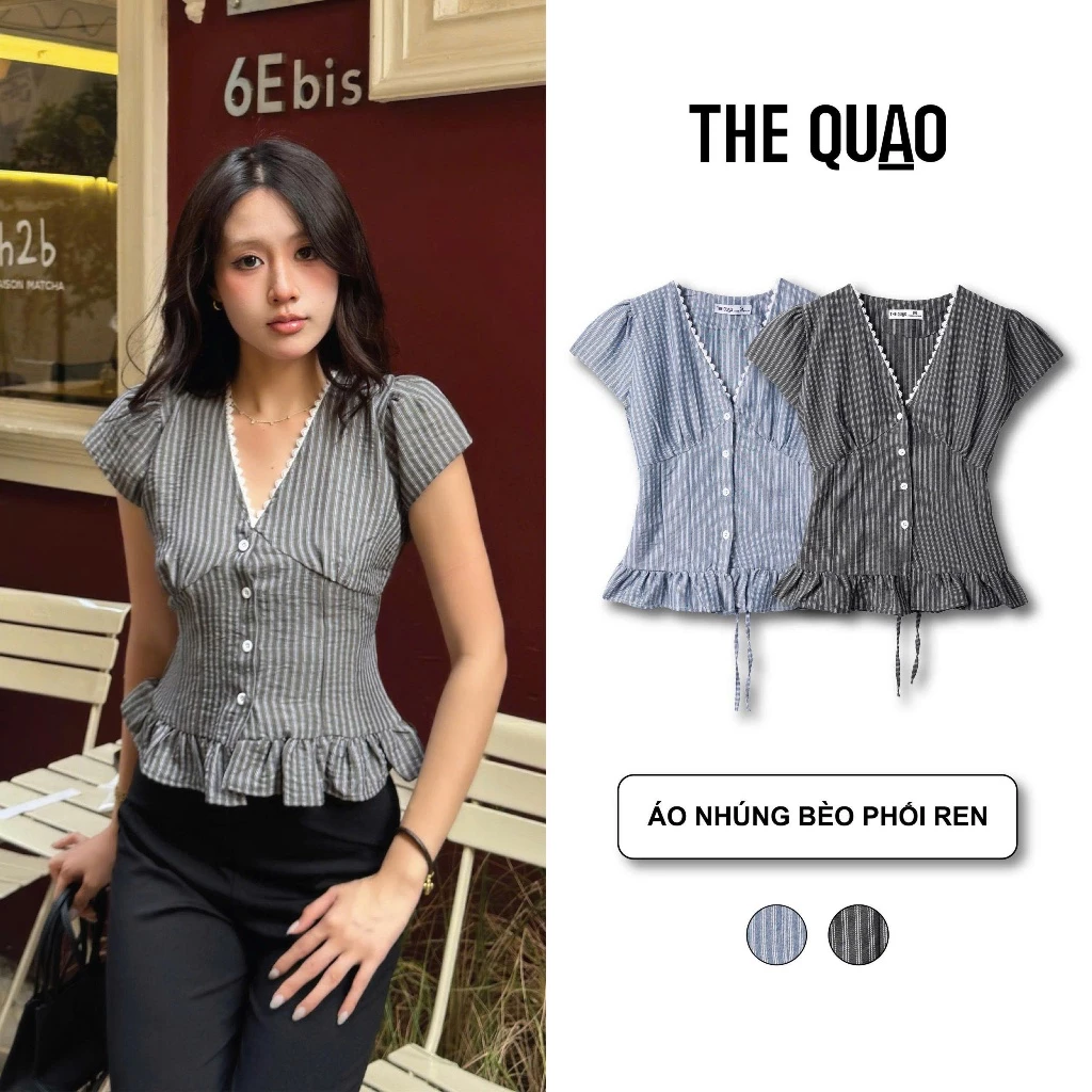 THE QUẠO - Áo Tay Ngắn Lai Bèo Có Điều Chỉnh Thắt Eo S2803_748