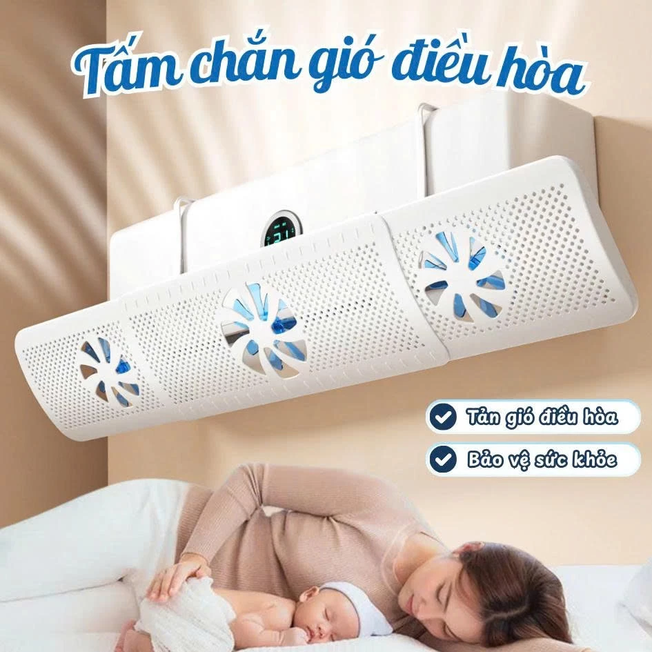 Tấm Chắn Gió Điều Hòa Máy Lạnh,Cản Gió Trực Tiếp,Có 3 Cánh Quạt Phân Tán Đều Xoay 180 Độ, Nhựa PP Không Mùi An Toàn