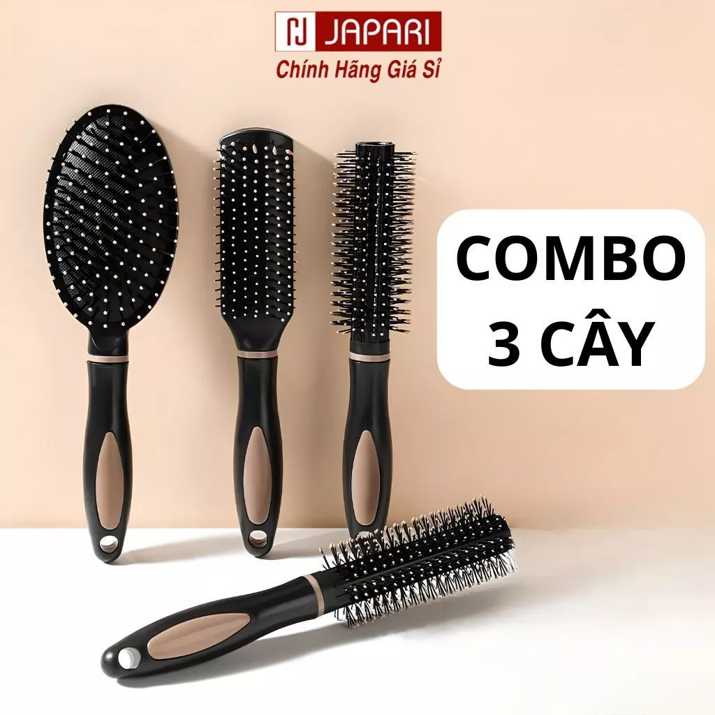 Set Lược Gỡ Rối Chống Rụng Tóc, Lược Chải Phồng Tóc, Tạo Kiểu Chuyên Dụng Cao Cấp - Japari