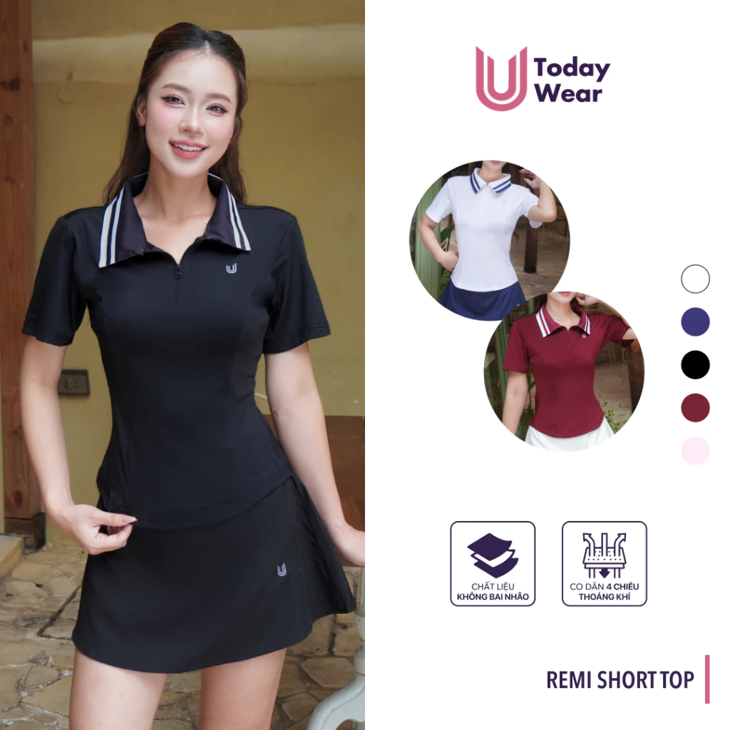 Áo thể thao nữ cổ polo phối viền cách điệu cộc tay Remi Today U Wear thời trang năng động, chơi tennis