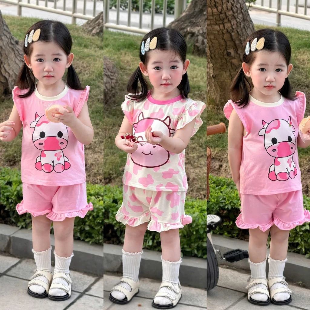 [7-18kg] Bộ cộc tay mùa hè cho bé gái đáng yêu chất liệu cotton mềm mại, thoáng mát mẫu COW