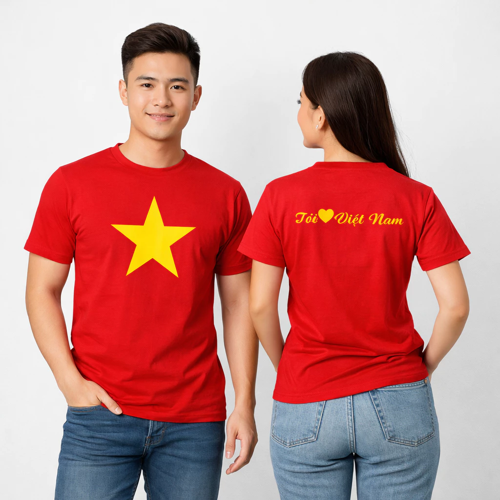 Áo Thun Cờ Đỏ Sao Vàng Tôi Yêu Việt Nam Andromeda In Trước Ngực Và Sau Lưng Vải Dày Đẹp