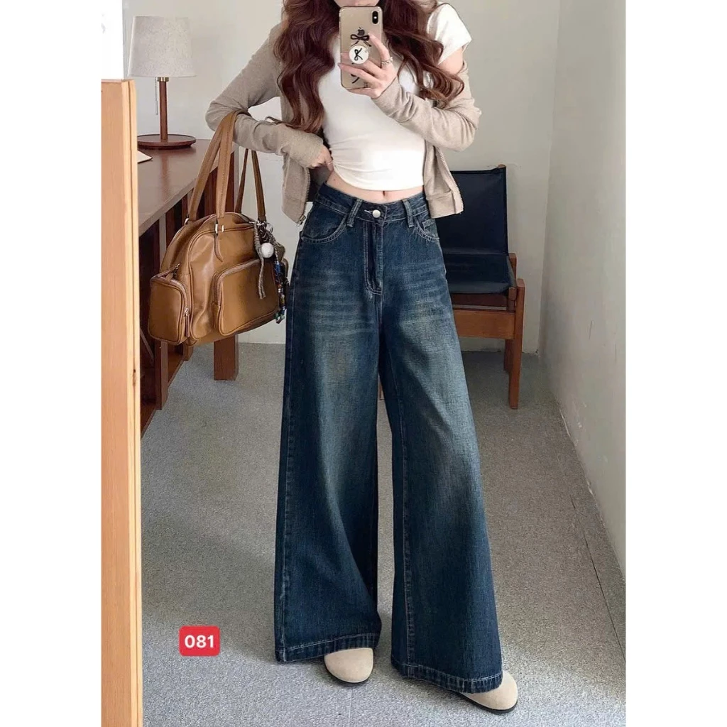 Quần jean suông không kén dáng, quần jeans ống rộng 30cm mặc lên là nghiện chất bò không co giãn 081