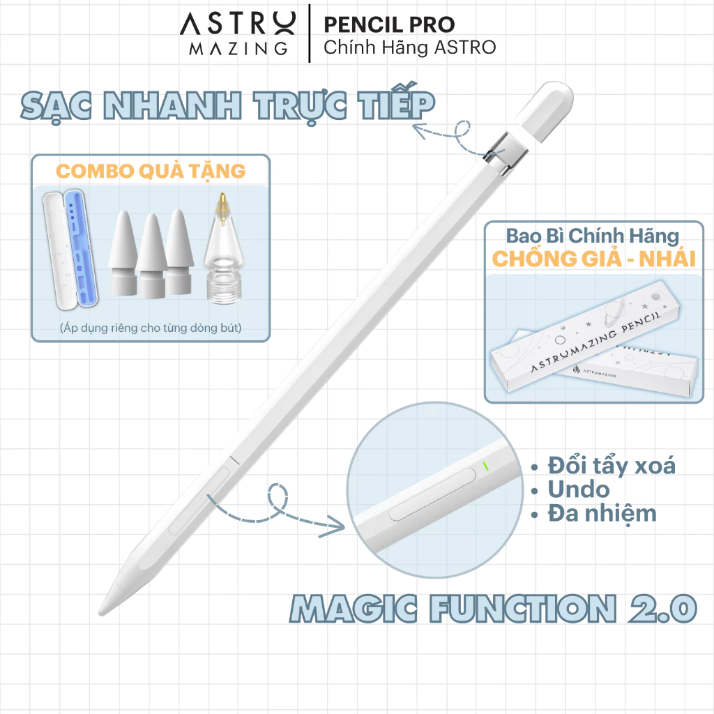 [Kho HN-HCM] Bút Stylus AstroMazing Pencil Pro cảm ứng chống chạm nhầm vẽ nét thanh đậm dành cho iPad