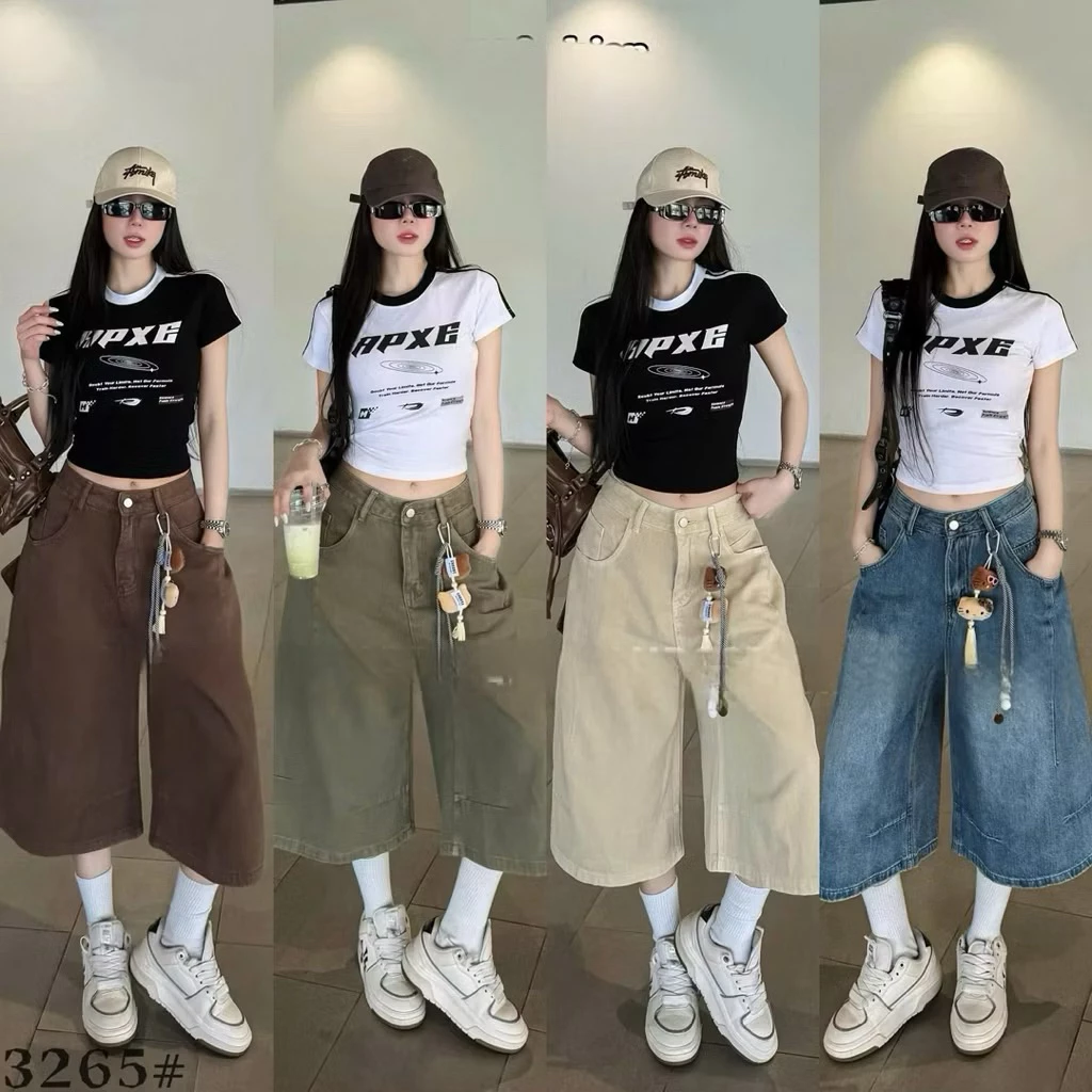 M10 Quần jeans ngố lửng ống rộng trẻ trung dài 70cm mặc hách dáng cho nữ
