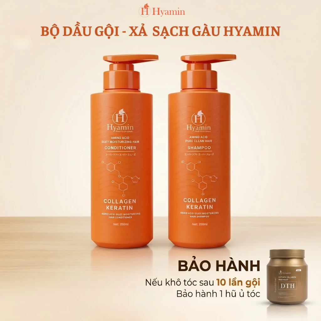 Bộ dầu gội xả Sạch Gàu Hyamin 350ml - Bảo hành khô tóc sau 10 ngày gội, Sạch Gàu Giảm Ngứa, Không khô bết tóc