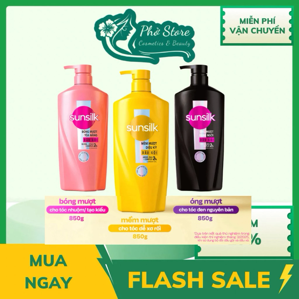 Dầu gội Sunsilk 850g làm sạch và mềm mượt tóc gấp 5 lần, cho mái tóc ngát hương suốt 48h