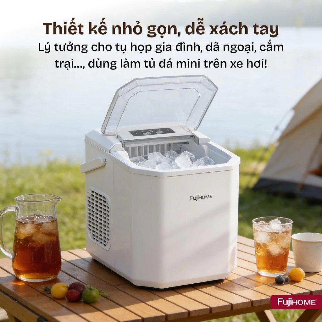 Máy làm đá viên sạch mini tự động 12kg/ngày Fujihome IM12N, máy làm đá 9 viên/lần tiện lợi tiết kiệm điện