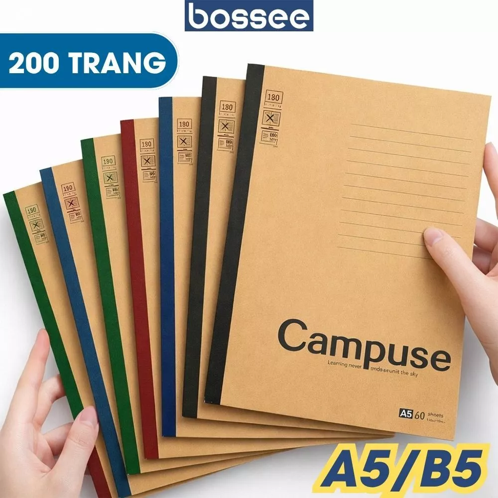 SET 4 Vở Ghi Chép Bìa Kraft 200 Trang A5 B5 Giấy Kẻ Ngang Tập Viết Sổ Tay Campuse Gáy Dán Dán Chắc Chắn _ Bossee