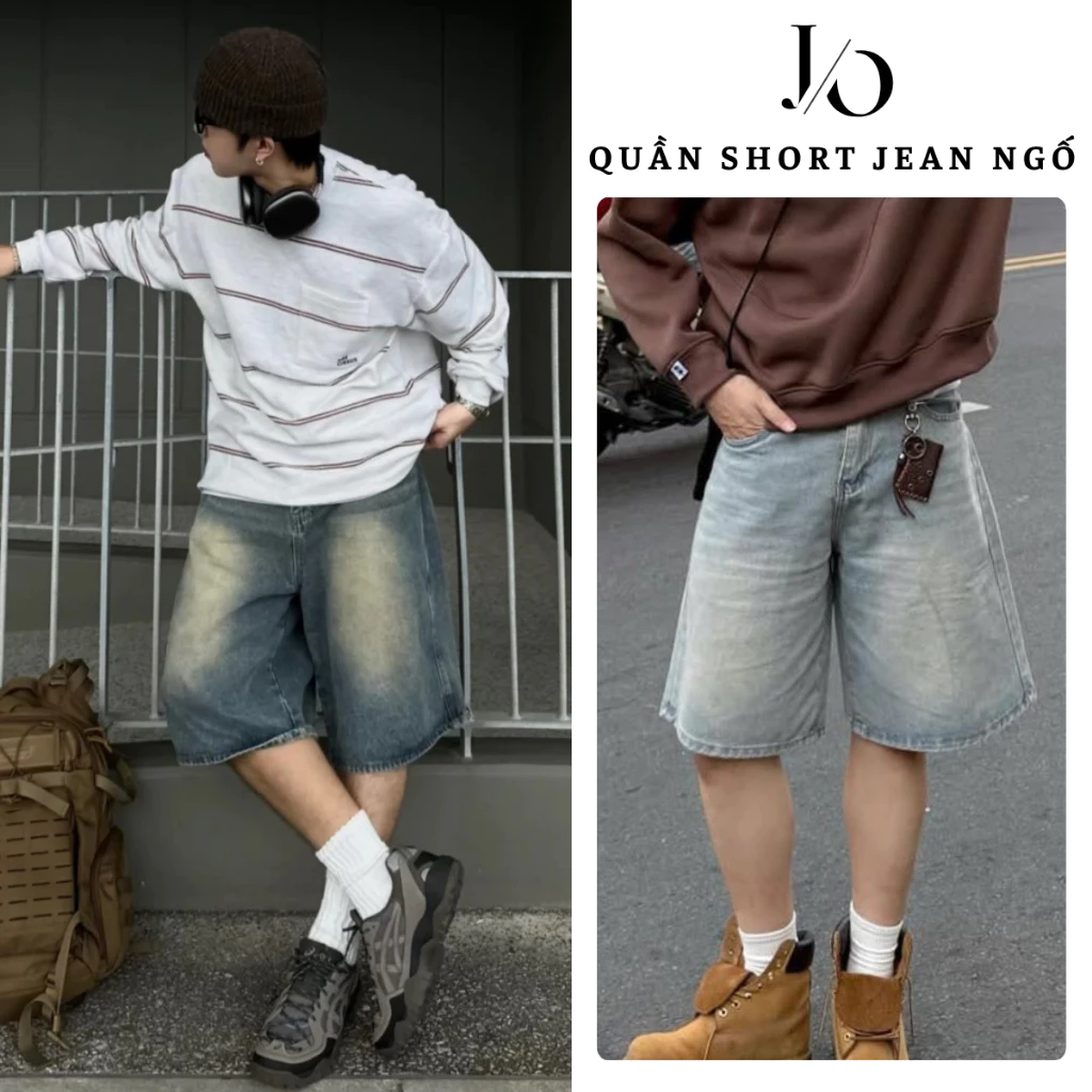 Quần Jean Short Lửng Nam 3 Màu Wash Retro Suông Ống Rộng Quần Jean Lửng Form Rộng Ngang Gối JEAN