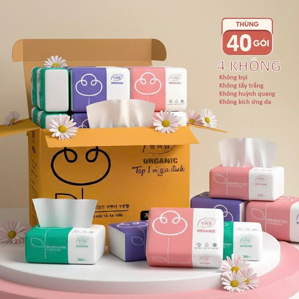 Thùng 40 gói giấy ăn gấu trúc Organic giấy 3 lớp - chuẩn loại 1