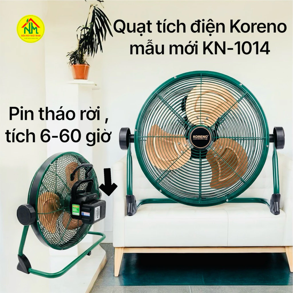 Quạt tích điện KORENO KN-1014,tích từ 6-60giờ, 12 cấp độ, bảo hành 12 tháng