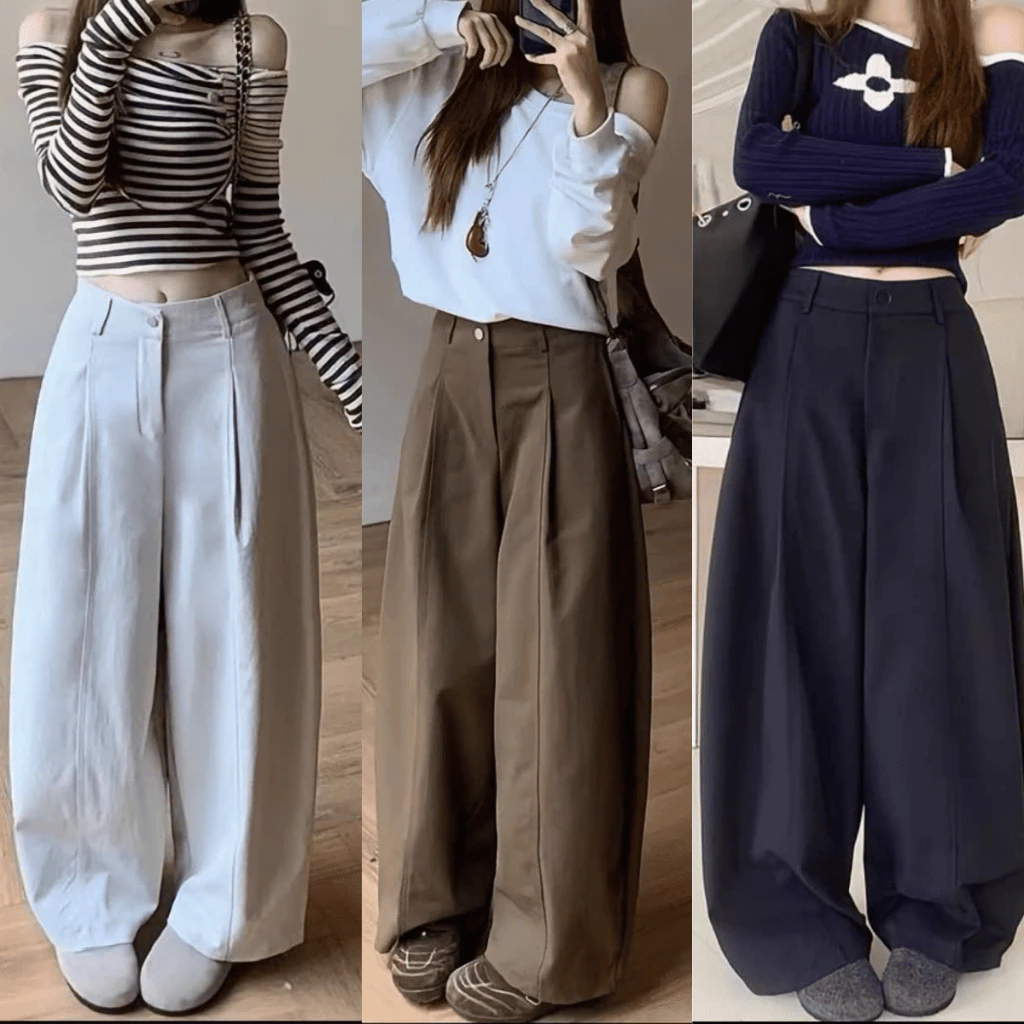 [ Deal Mở Bán ] Quần Kaki Nhật Form Suông Rộng HIYOU, Cạp Nửa Sau Lưng Chun Co Giãn Phong Cách Hàn Quốc