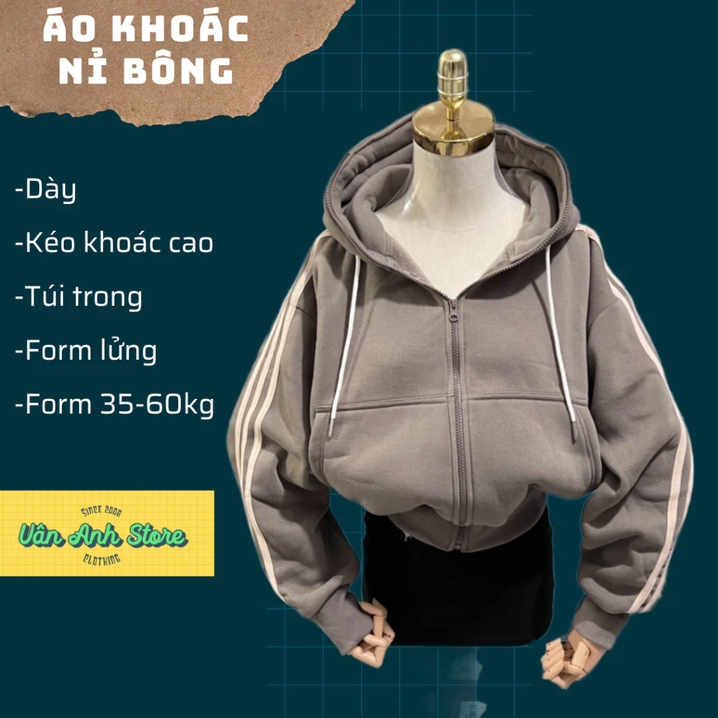 Áo Khoác Nỉ Việt Dày Lót Bông Phối Sọc Form Lửng, áo chống nắng tốt form 40-65kg có túi trong xỏ ngón kéo khoá cao basic