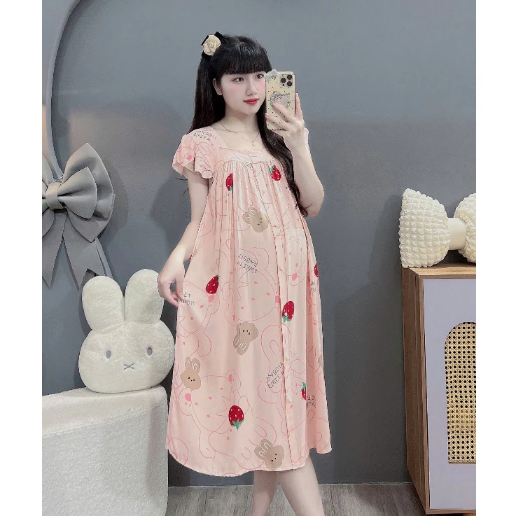 (Có đủ size đến 100kg)Váy lanh bầu bigsize mặc ở nhà,đi ngủ cưc mát