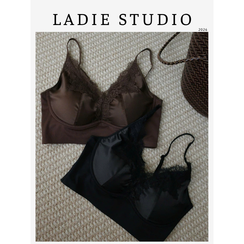 [LADIE STUDIO] Áo bra lụa phối ren – áo hai dây gợi cảm mềm mại nữ tính BRA05