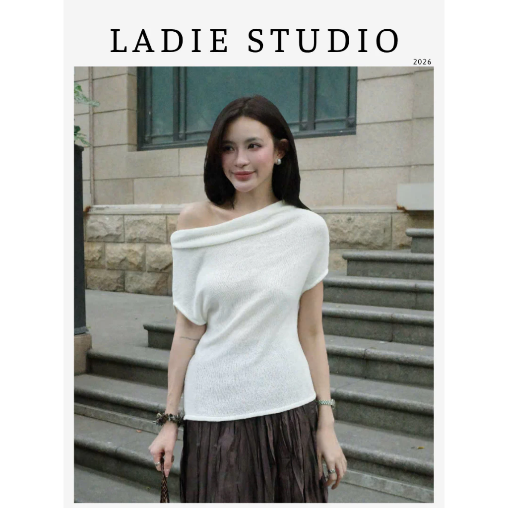 [LADIE STUDIO] Áo lệch vai buộc dây – áo nữ ôm dáng trễ vai quyến rũ thanh lịch AO23