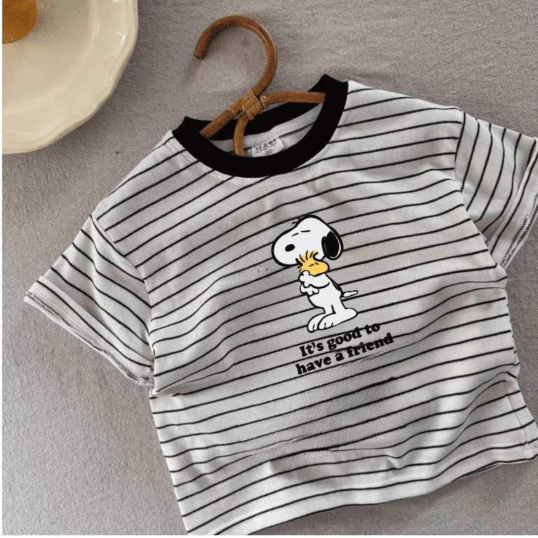 Áo phông ngắn tay sọc kẻ cho bé trai, bé gái ELIOKIDS, áo thun tay ngắn kẻ sọc chất cotton cho bé từ 7kg-32kg.