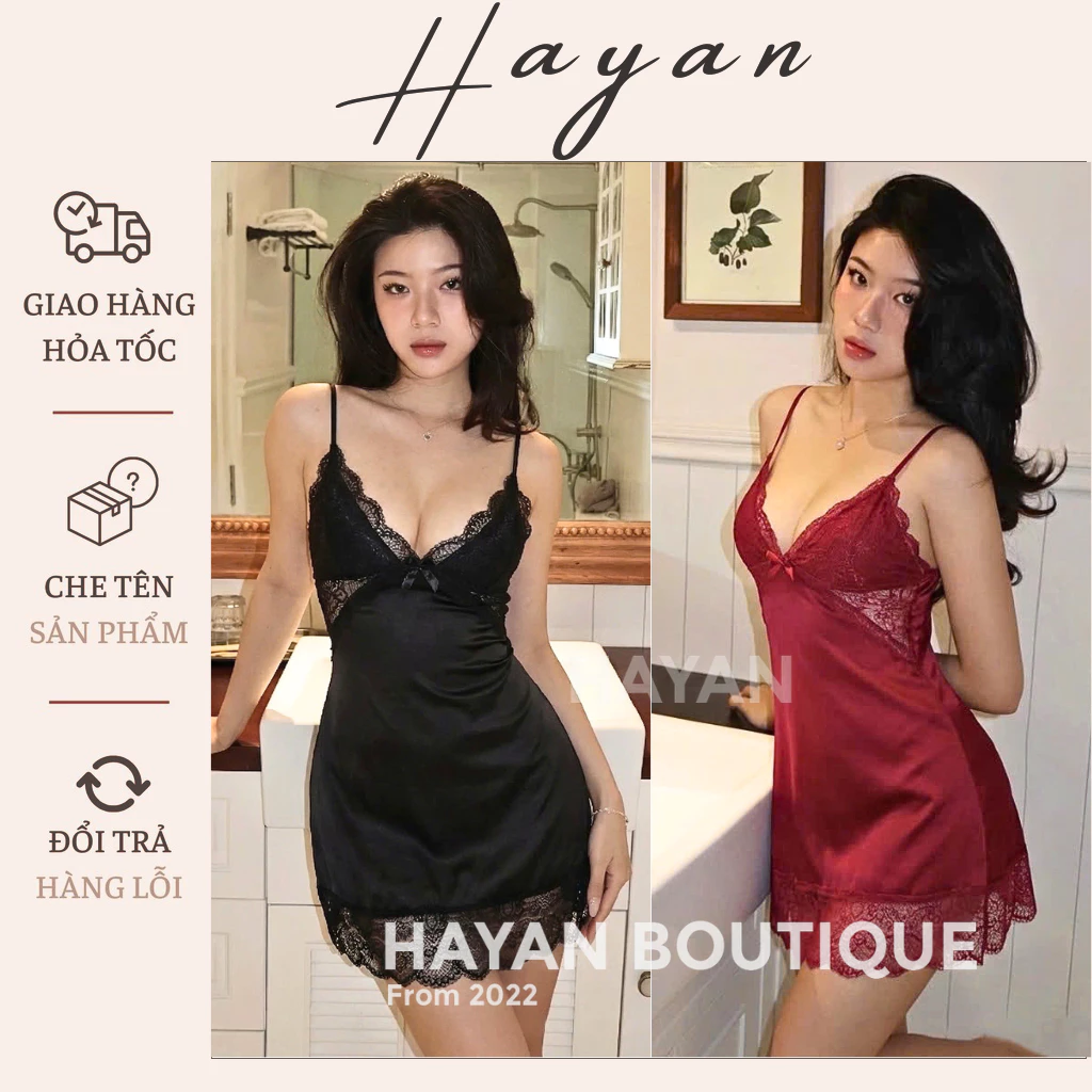HT46 Váy ngủ sexy ren hoa dáng xuông kèm ĐỆM LÓT,đồ ngủ xẻ v1 mặc nhà quyến rũ HT46 MÚT