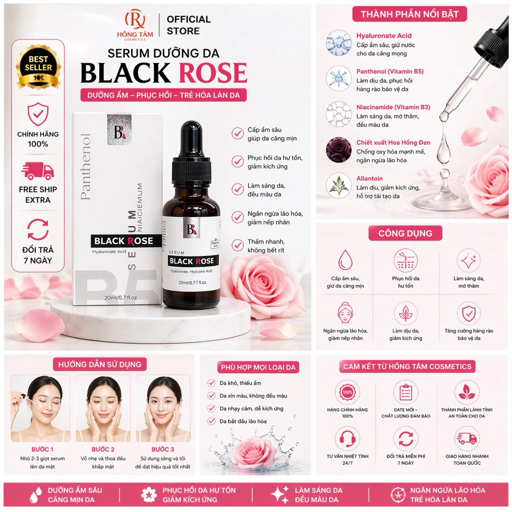 Serum Black Rose Mul Rose Chính Hãng Hồng Tâm Cấp Ẩm Sáng Mịn Da