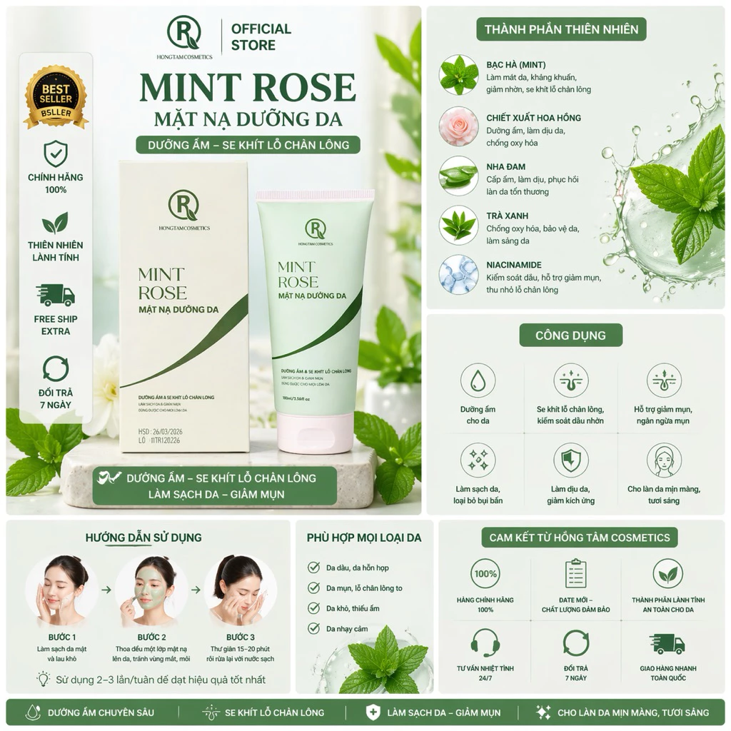 Mặt Nạ Gel Mint Rose Mul Rose Chính Hãng Cấp Ẩm Dịu Mát Da 100g