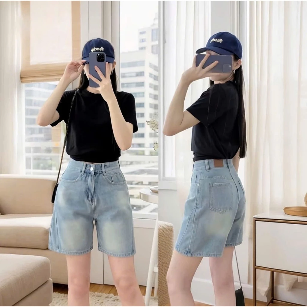 Quần Short Jean Nữ Lửng Form Rộng Cạp Cao Qua Gối ,Quần Ngố Jean Nữ Style Hàn Quốc